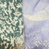 green and white cloth with bird design lavender and white cloth with moon design